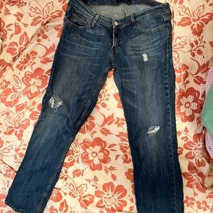 Levi’s too super low rise 524 distressed jeans size 13 medium blue